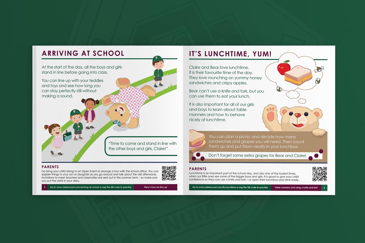 Graphic Design for Claire’s Court School book about claires court school