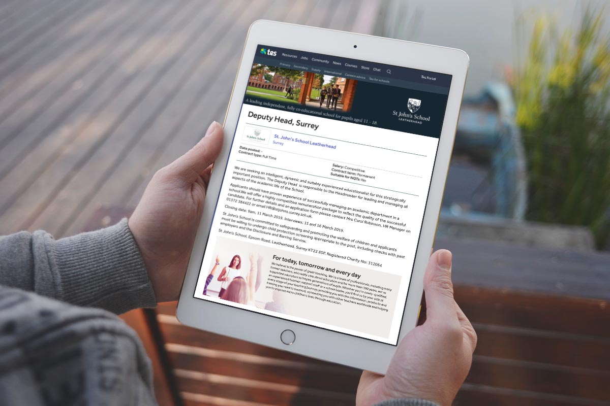 Recruitment Marketing for St John’s St John's School marketing website on tablet