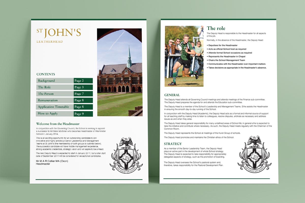 St John’s Print Design for Schools St John's School information pack inner pages